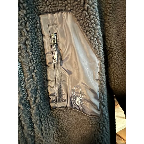 Spyder NWT  Mens Black Sherpa Fleece Full Zip Jacket Nylon Accents Sz Medium - Picture 8 of 9